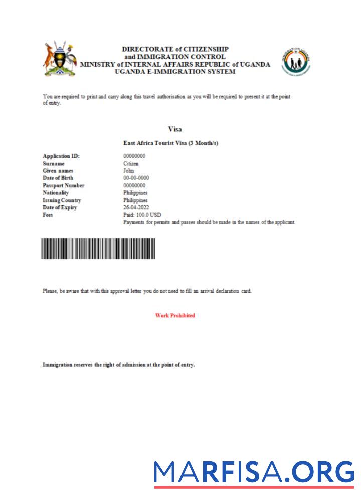 Blank Uganda e visa in Word and Pdf template